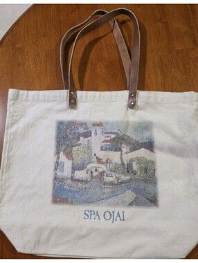 Spa Ojai Vintage Woven Tapestry Canvas Tote Bag Resort Souvenir